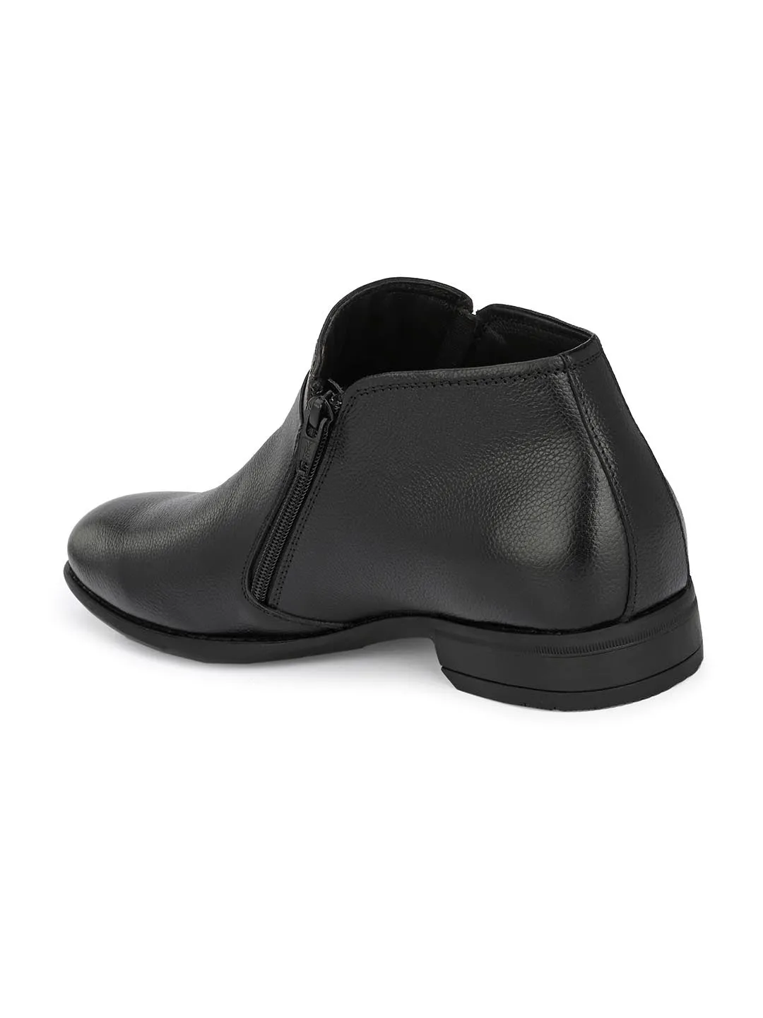 Hitz Men's Black Leather Ankle Boot Shoes with Zip Closure