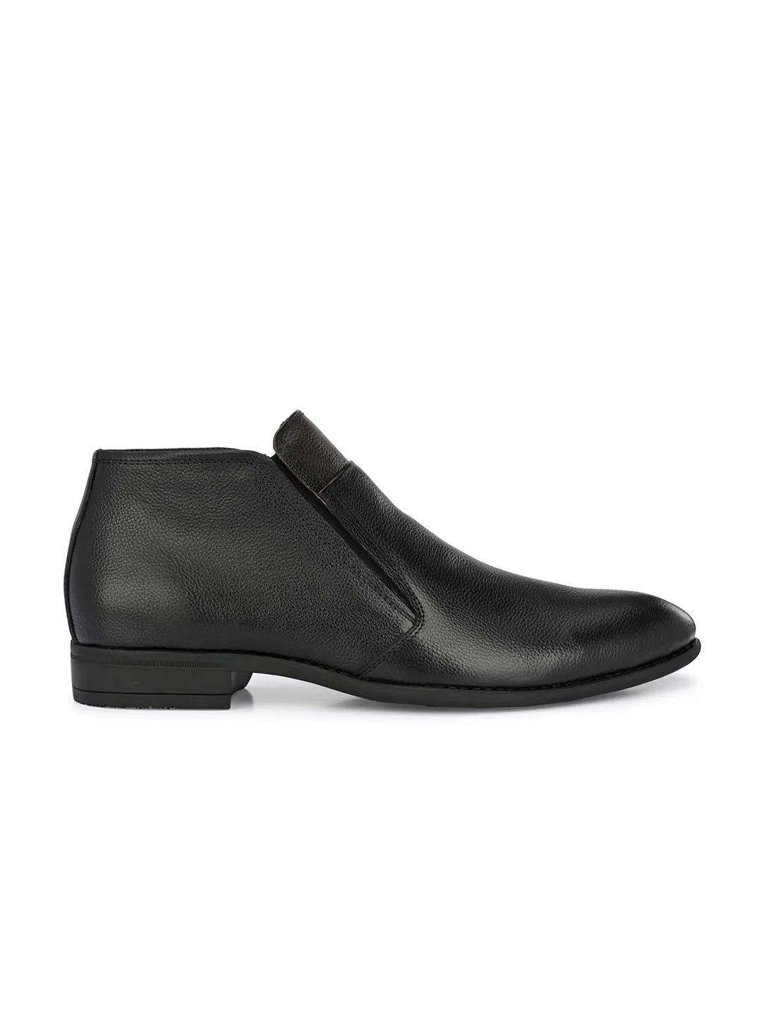 Hitz Men's Black Leather Ankle Boot Shoes with Zip Closure