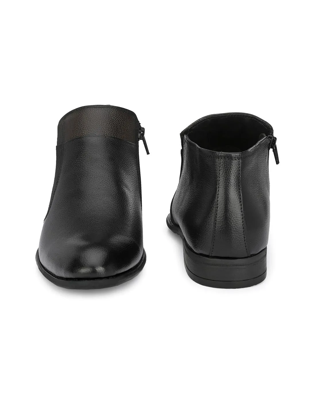 Hitz Men's Black Leather Ankle Boot Shoes with Zip Closure
