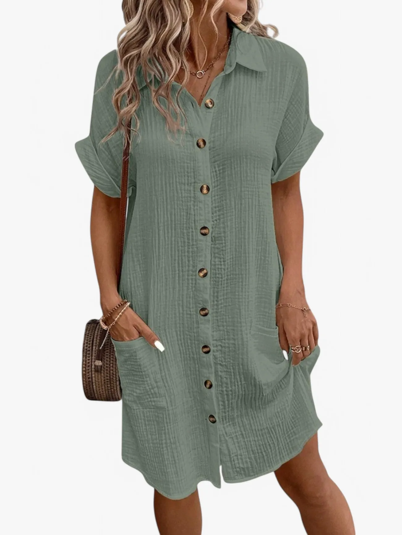 Jada | Women’s Button-Down Short Sleeve Summer Midi Dress