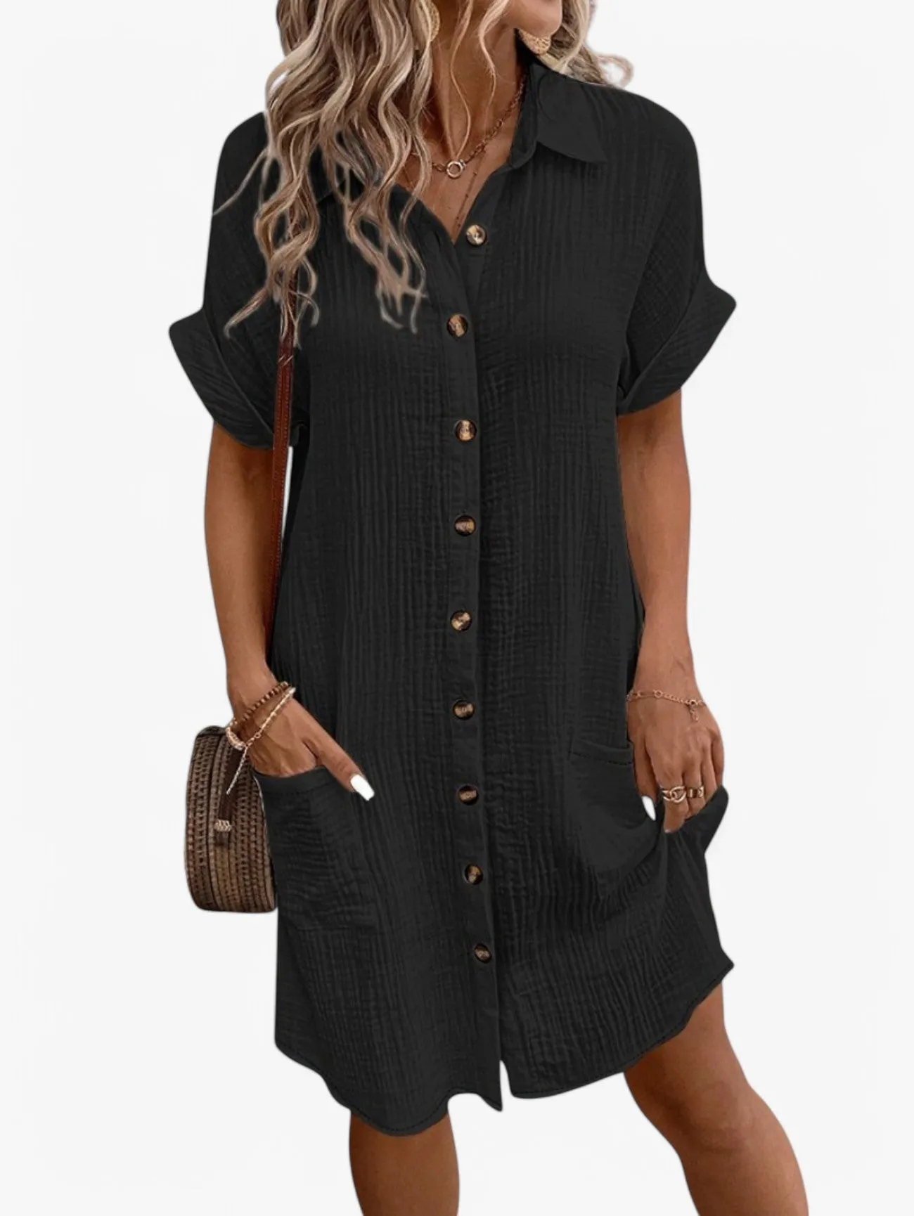 Jada | Women’s Button-Down Short Sleeve Summer Midi Dress