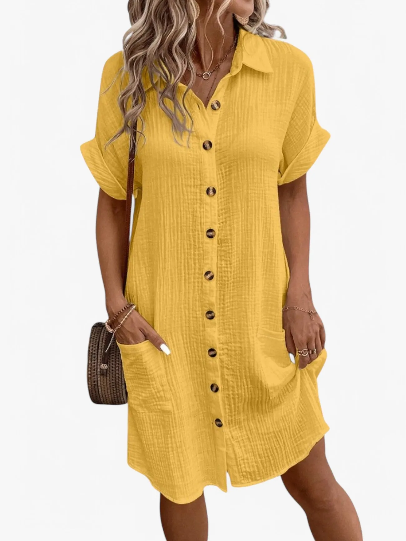 Jada | Women’s Button-Down Short Sleeve Summer Midi Dress