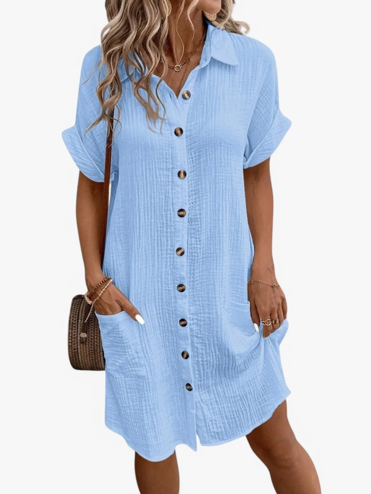 Jada | Women’s Button-Down Short Sleeve Summer Midi Dress