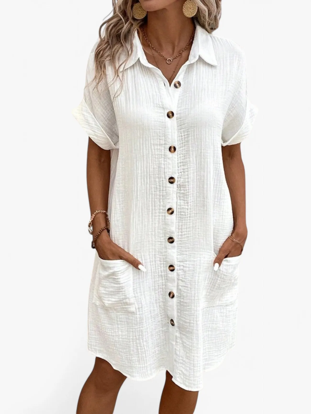 Jada | Women’s Button-Down Short Sleeve Summer Midi Dress