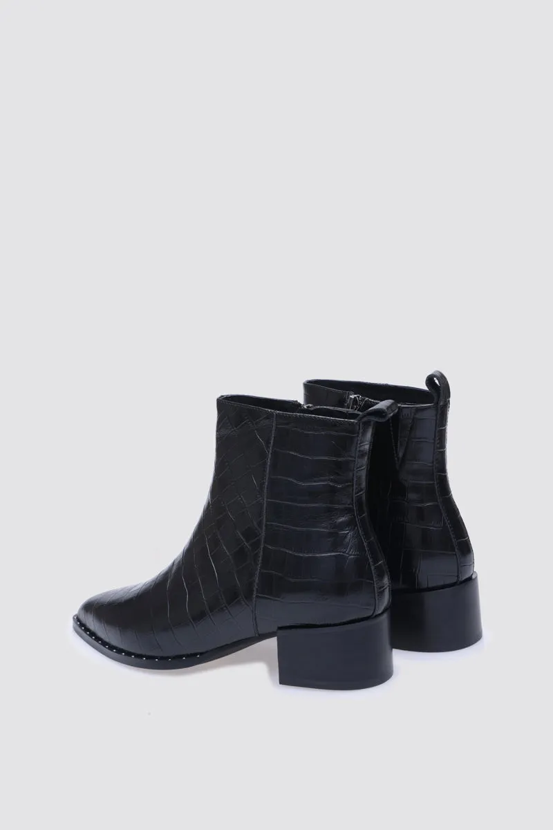 JOCELYN ANKLE BOOT BLACK CROC LEATHER