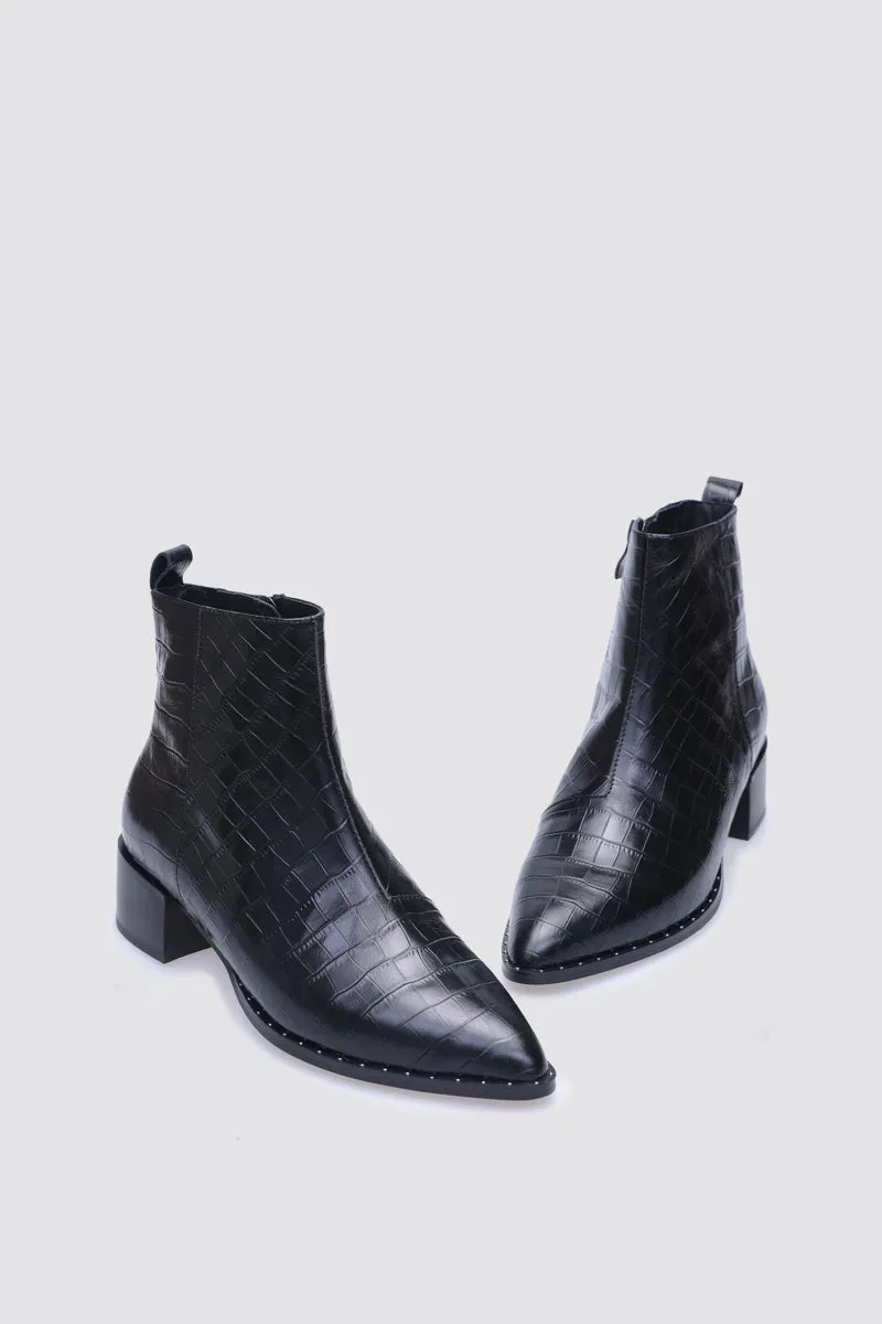 JOCELYN ANKLE BOOT BLACK CROC LEATHER