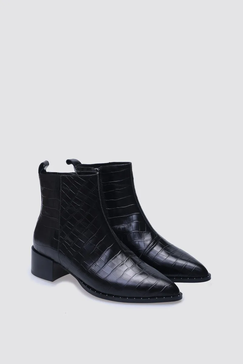 JOCELYN ANKLE BOOT BLACK CROC LEATHER