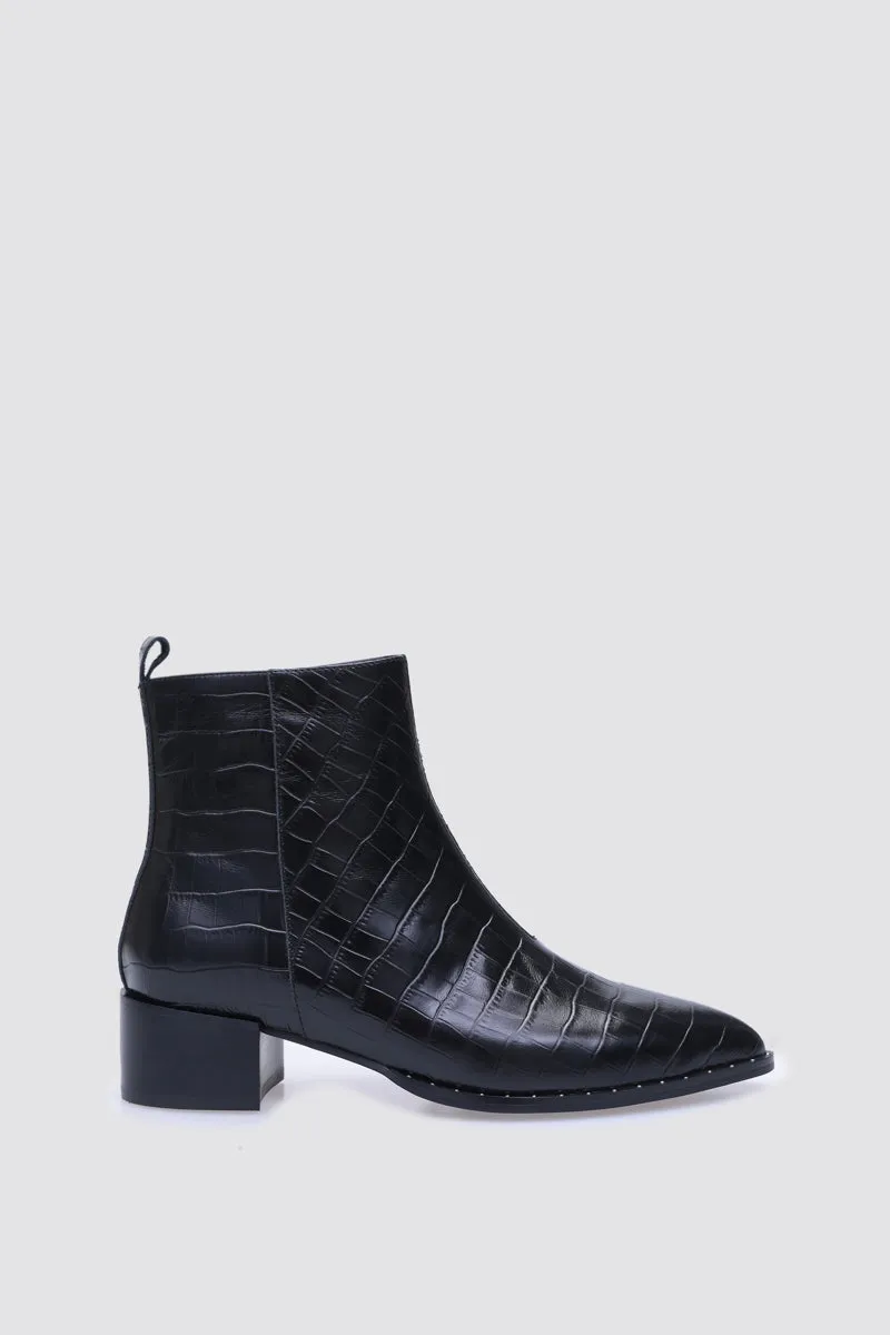 JOCELYN ANKLE BOOT BLACK CROC LEATHER