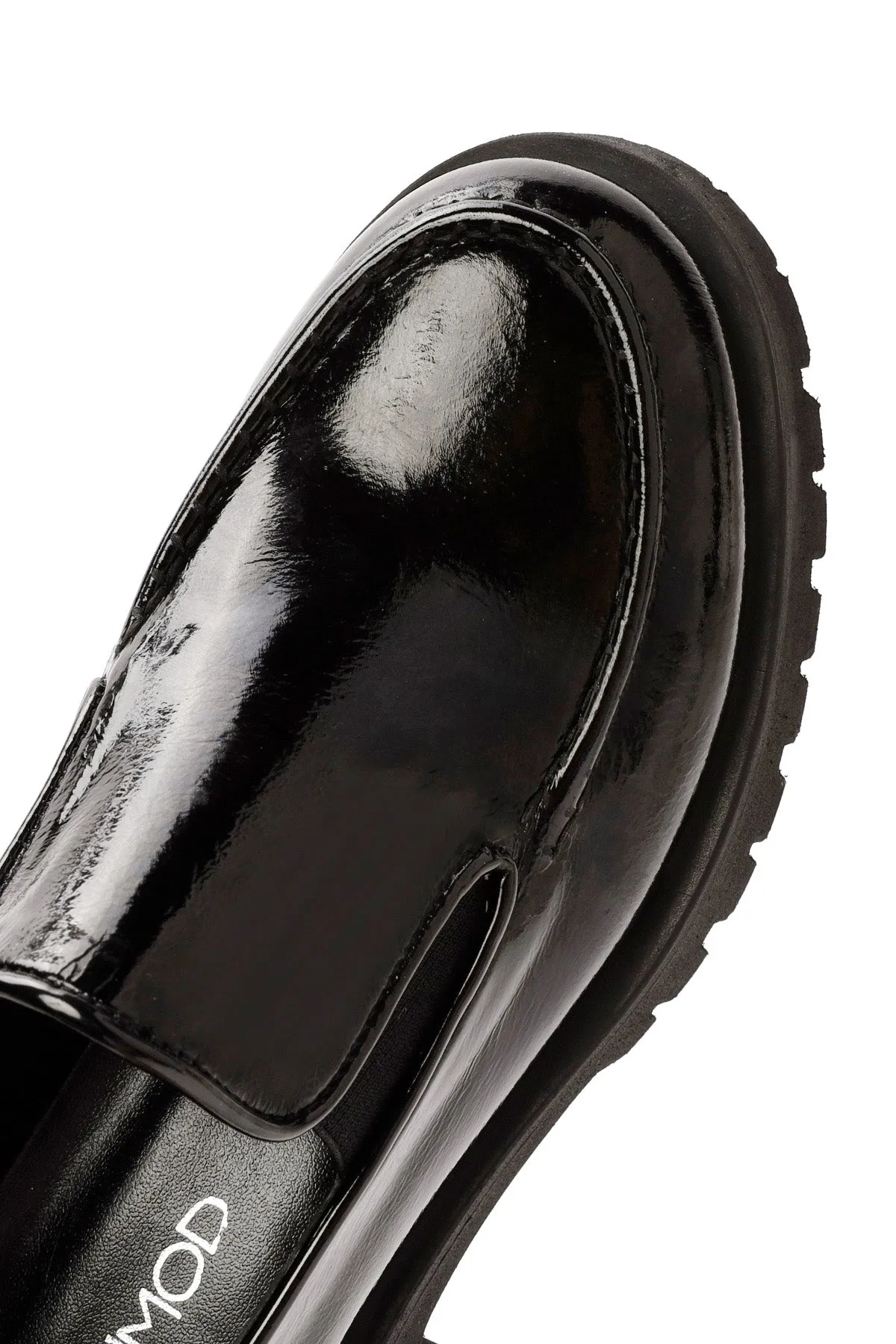Kadın Siyah Rugan Deri Maskülen Loafer