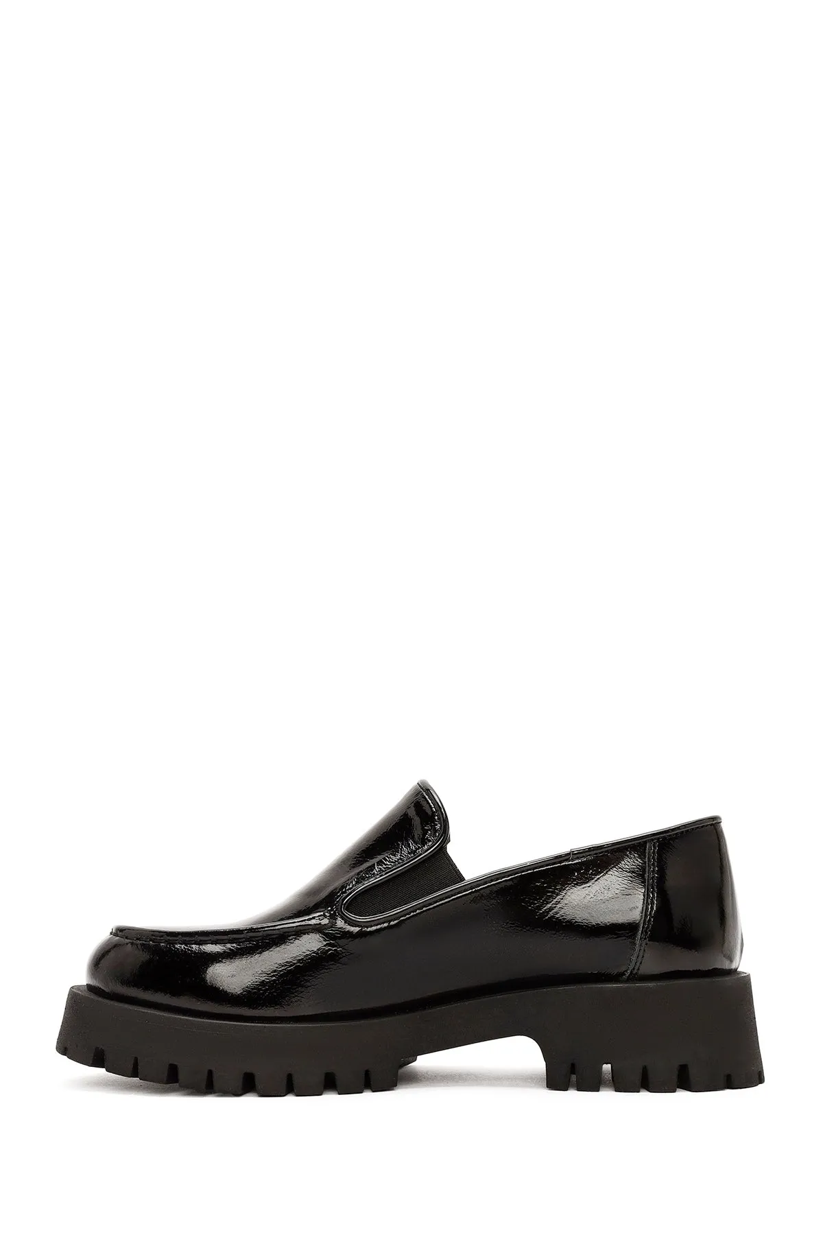 Kadın Siyah Rugan Deri Maskülen Loafer