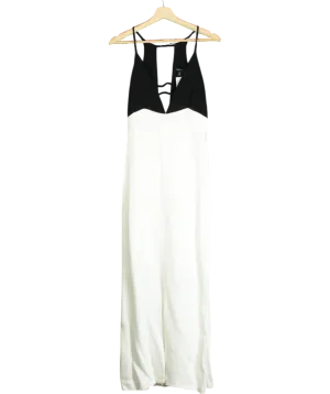 Karen Millen White Premium Viscose Woven Crepe Contrast Panel Midi Dress UK 8