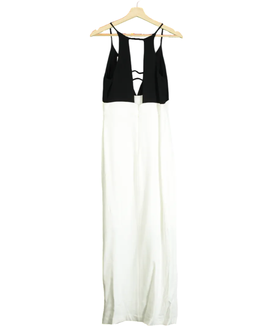 Karen Millen White Premium Viscose Woven Crepe Contrast Panel Midi Dress UK 8
