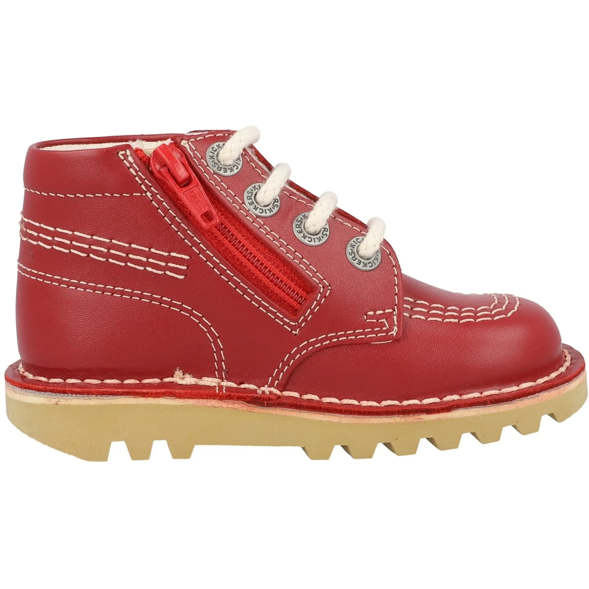 Kickers Kick Hi Zip I Red Leather Kids Boots