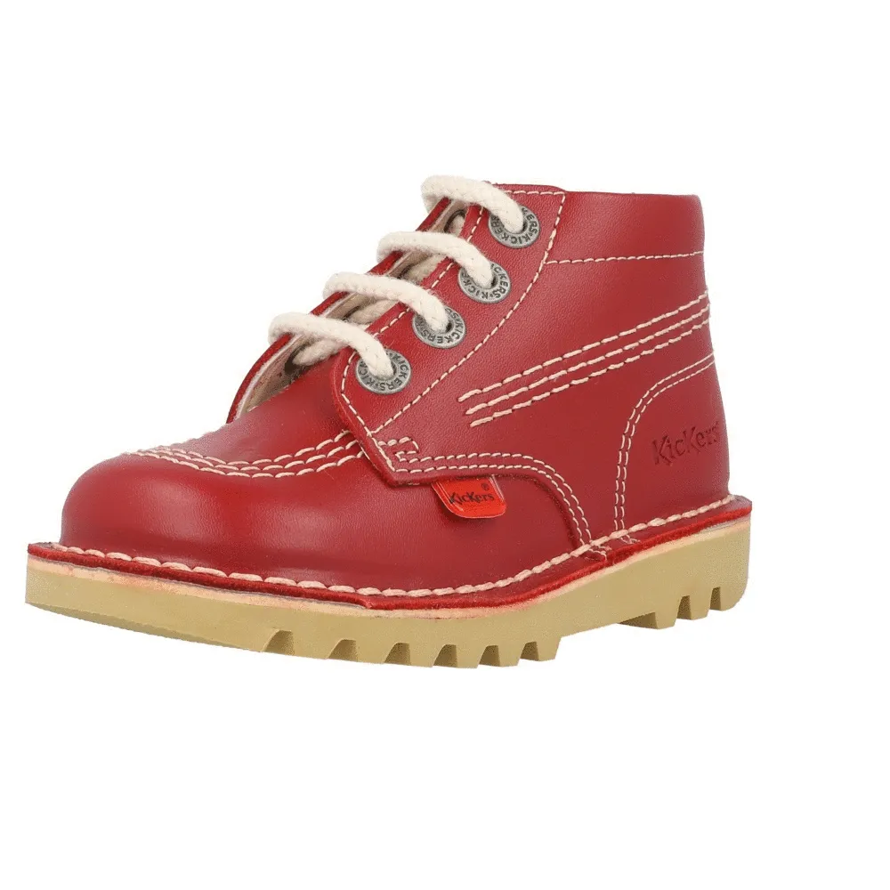 Kickers Kick Hi Zip I Red Leather Kids Boots