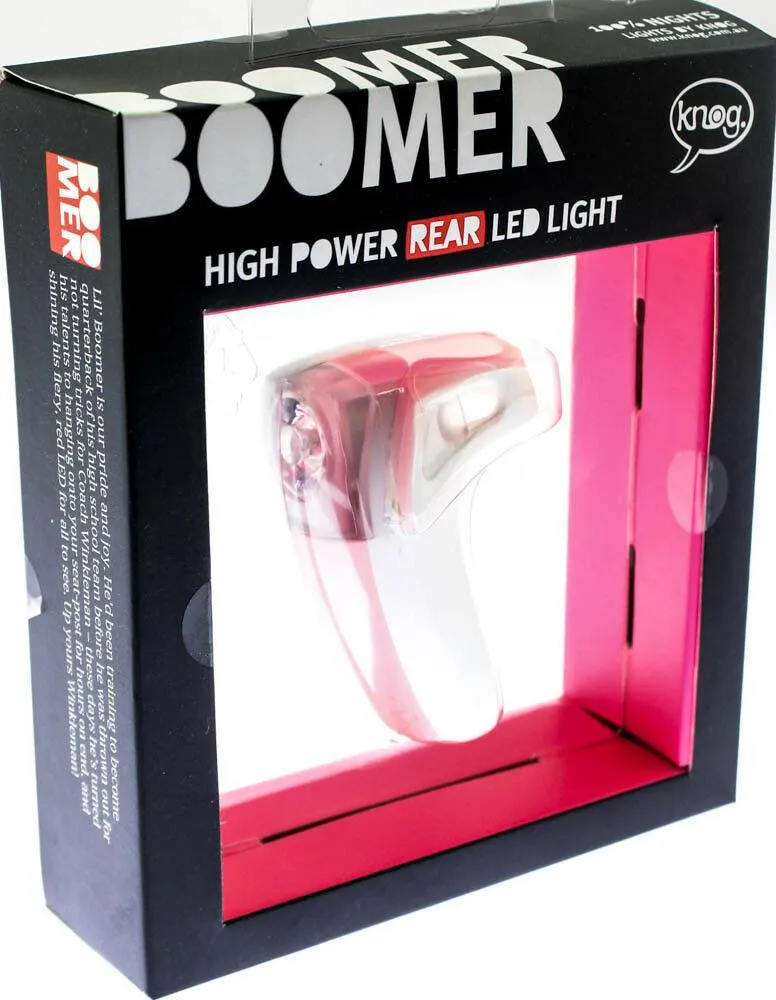 KNOG BOOMER '12 White W/ 1 RED LED Bike Rear Light 7 Lumen 4 Mode 600m NEW