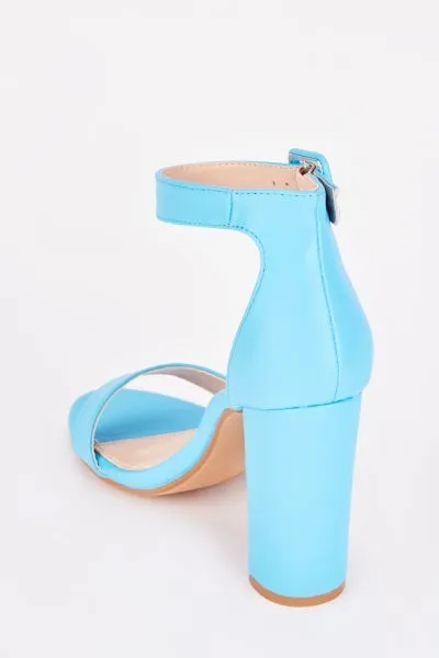 LADIES BARELY THERE HIGH BLOCK HEEL OPEN TOE ANKLE STRAP SANDALS
