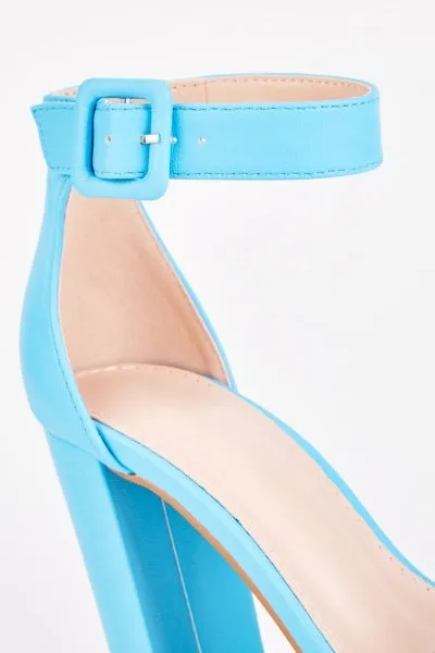 LADIES BARELY THERE HIGH BLOCK HEEL OPEN TOE ANKLE STRAP SANDALS