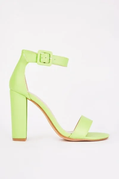 LADIES BARELY THERE HIGH BLOCK HEEL OPEN TOE ANKLE STRAP SANDALS