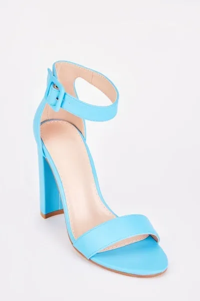 LADIES BARELY THERE HIGH BLOCK HEEL OPEN TOE ANKLE STRAP SANDALS