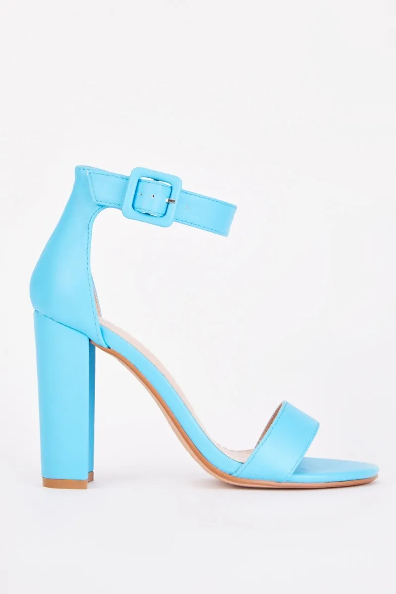 LADIES BARELY THERE HIGH BLOCK HEEL OPEN TOE ANKLE STRAP SANDALS