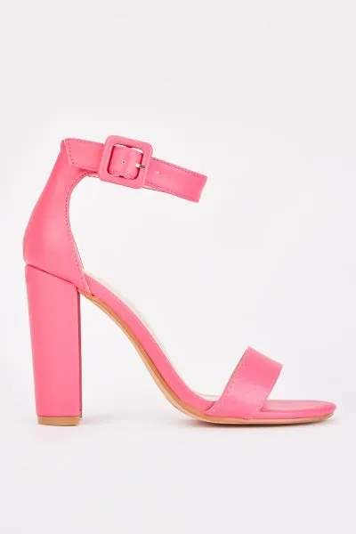 LADIES BARELY THERE HIGH BLOCK HEEL OPEN TOE ANKLE STRAP SANDALS