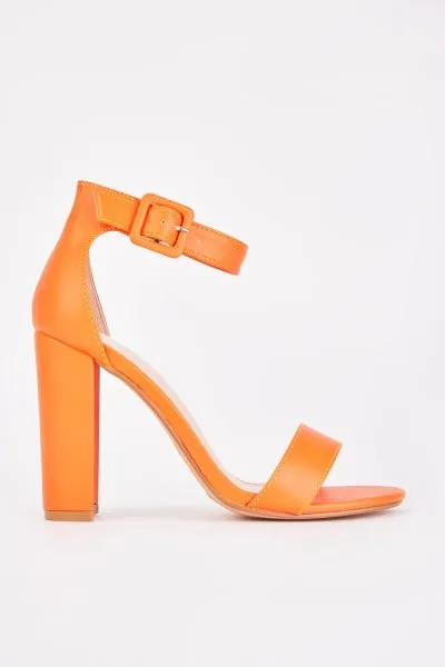 LADIES BARELY THERE HIGH BLOCK HEEL OPEN TOE ANKLE STRAP SANDALS