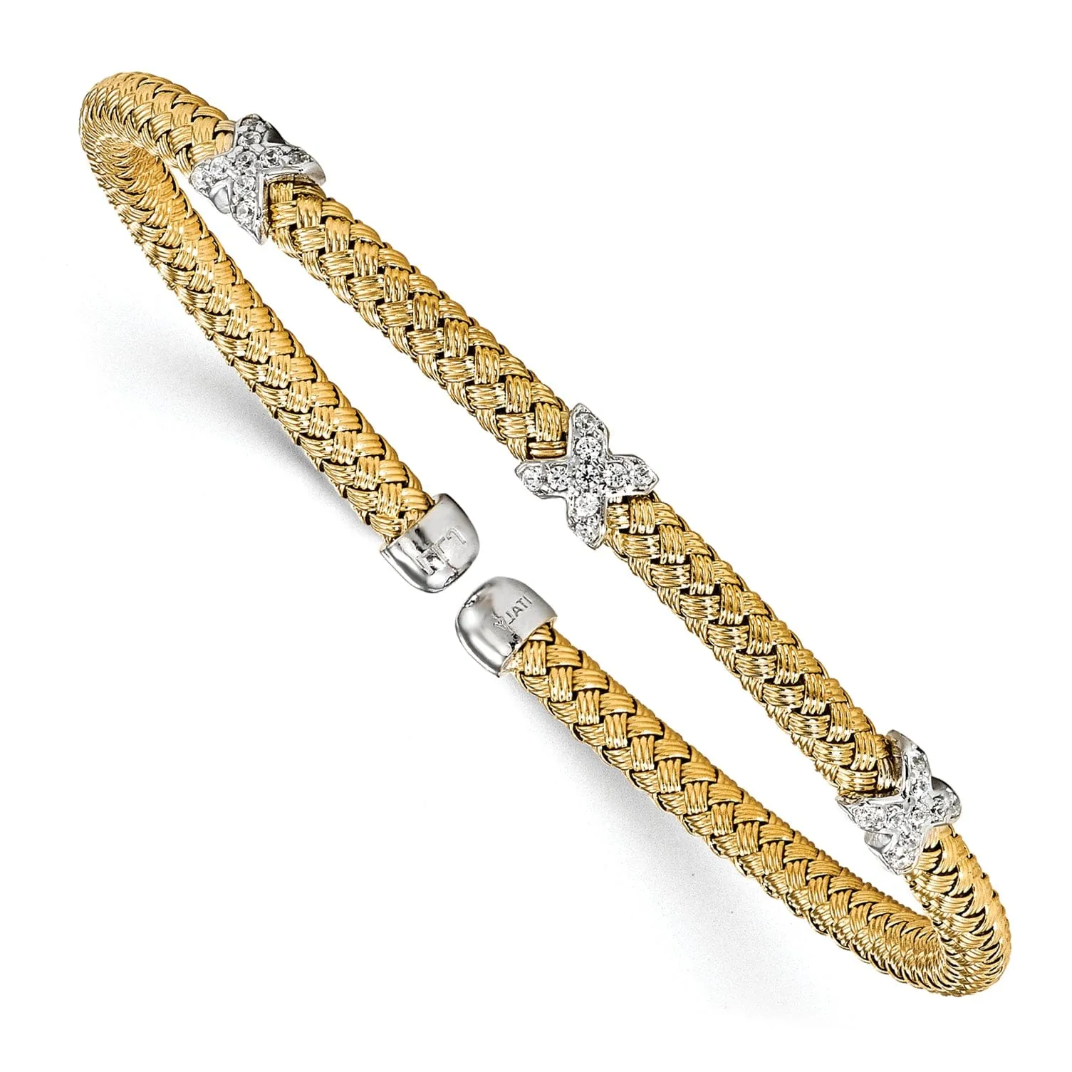 Leslie Sterling Silver Gold-tone C.Z Woven Cuff