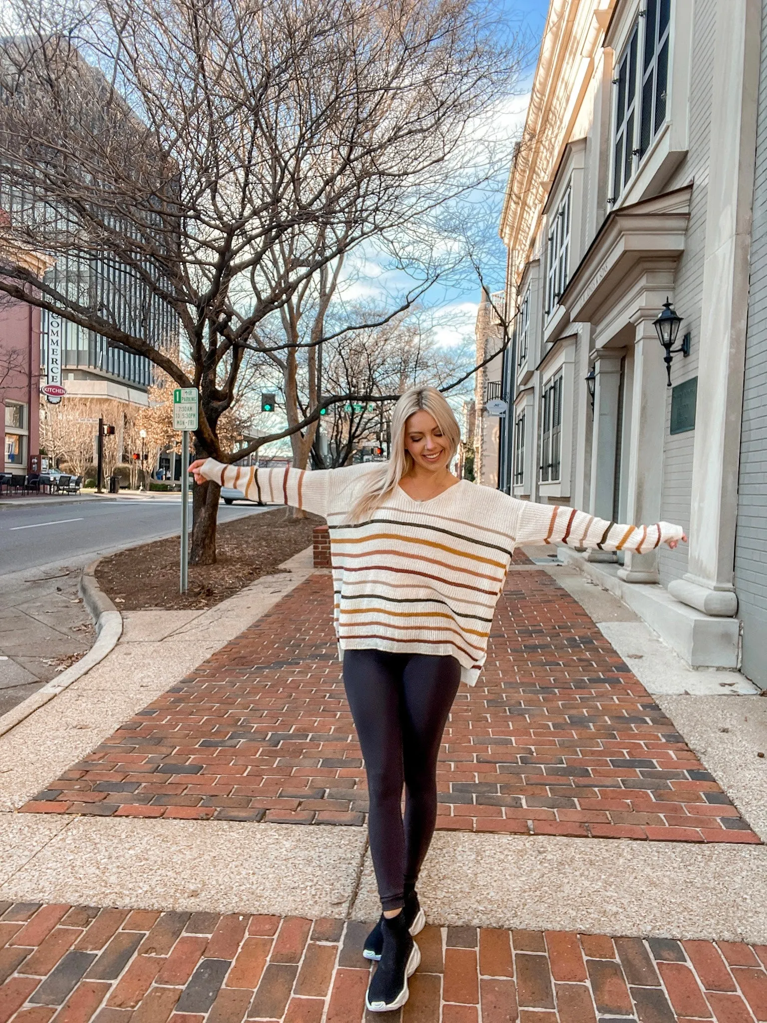 Mandy V-Neck Striped Sweater- Cream Combo