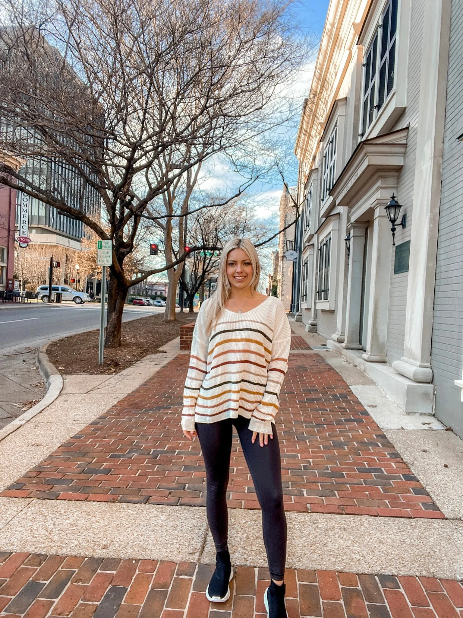 Mandy V-Neck Striped Sweater- Cream Combo