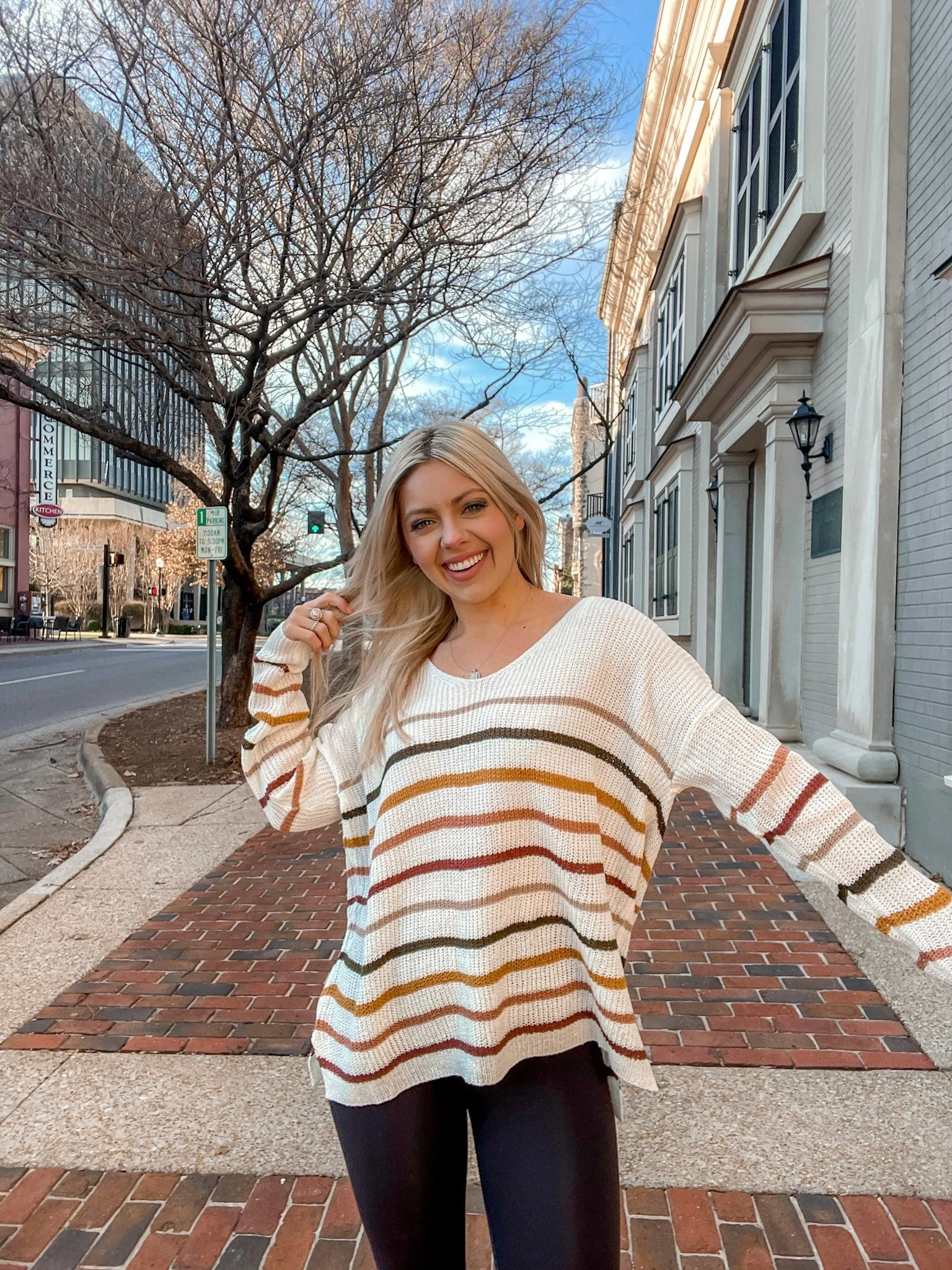 Mandy V-Neck Striped Sweater- Cream Combo