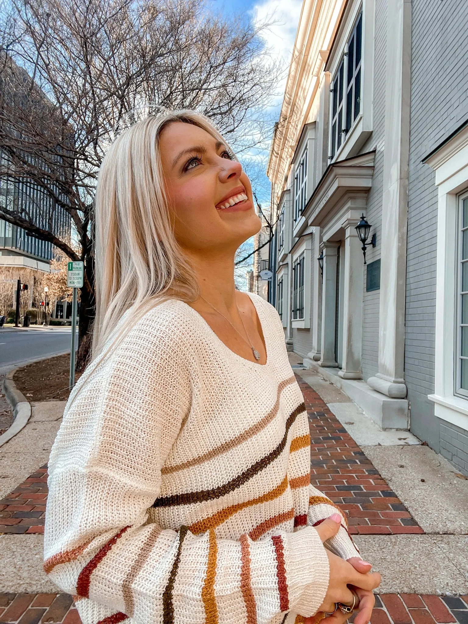 Mandy V-Neck Striped Sweater- Cream Combo