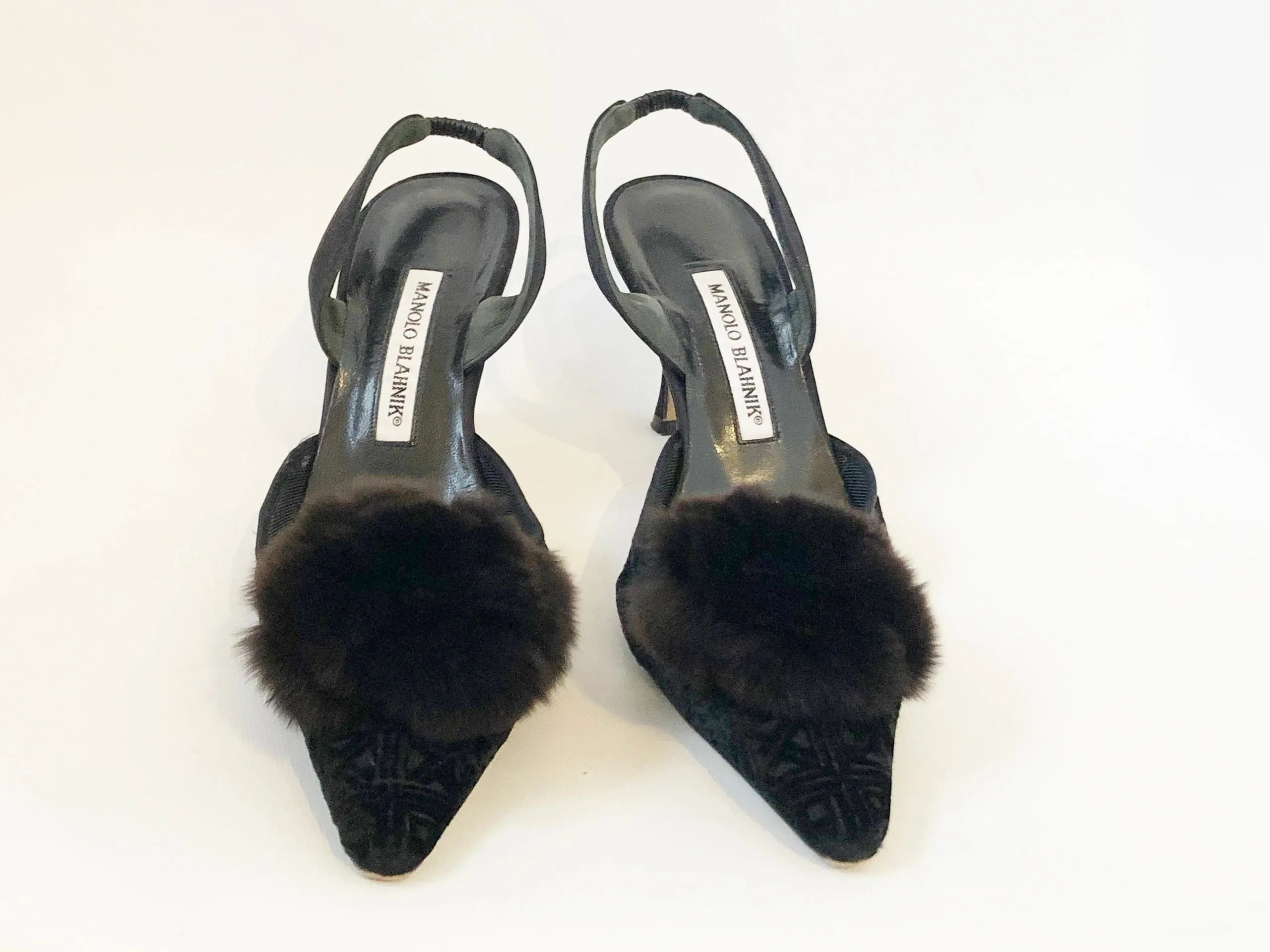 Manolo Blahnik Fur Trim Slingback Size 39 It (9 Us)