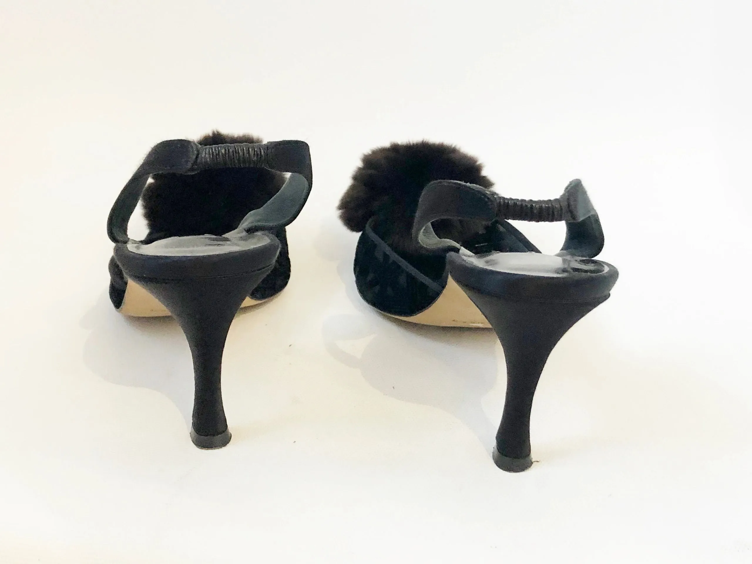 Manolo Blahnik Fur Trim Slingback Size 39 It (9 Us)