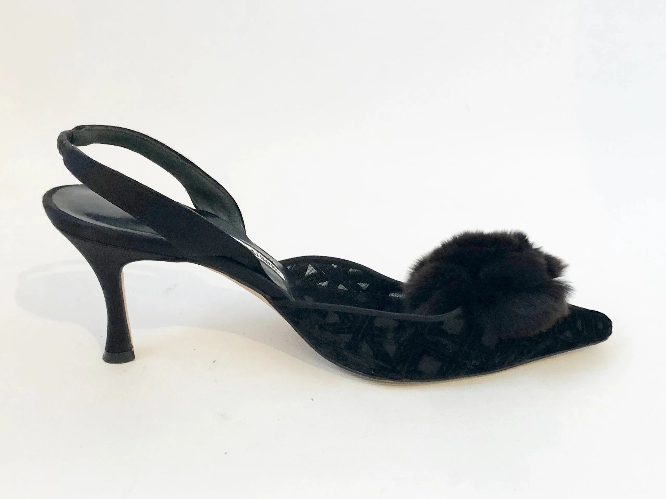 Manolo Blahnik Fur Trim Slingback Size 39 It (9 Us)