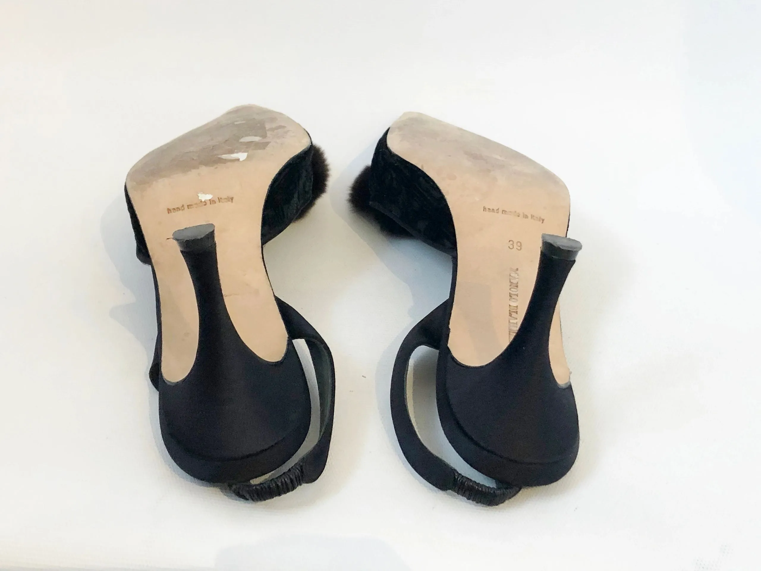 Manolo Blahnik Fur Trim Slingback Size 39 It (9 Us)