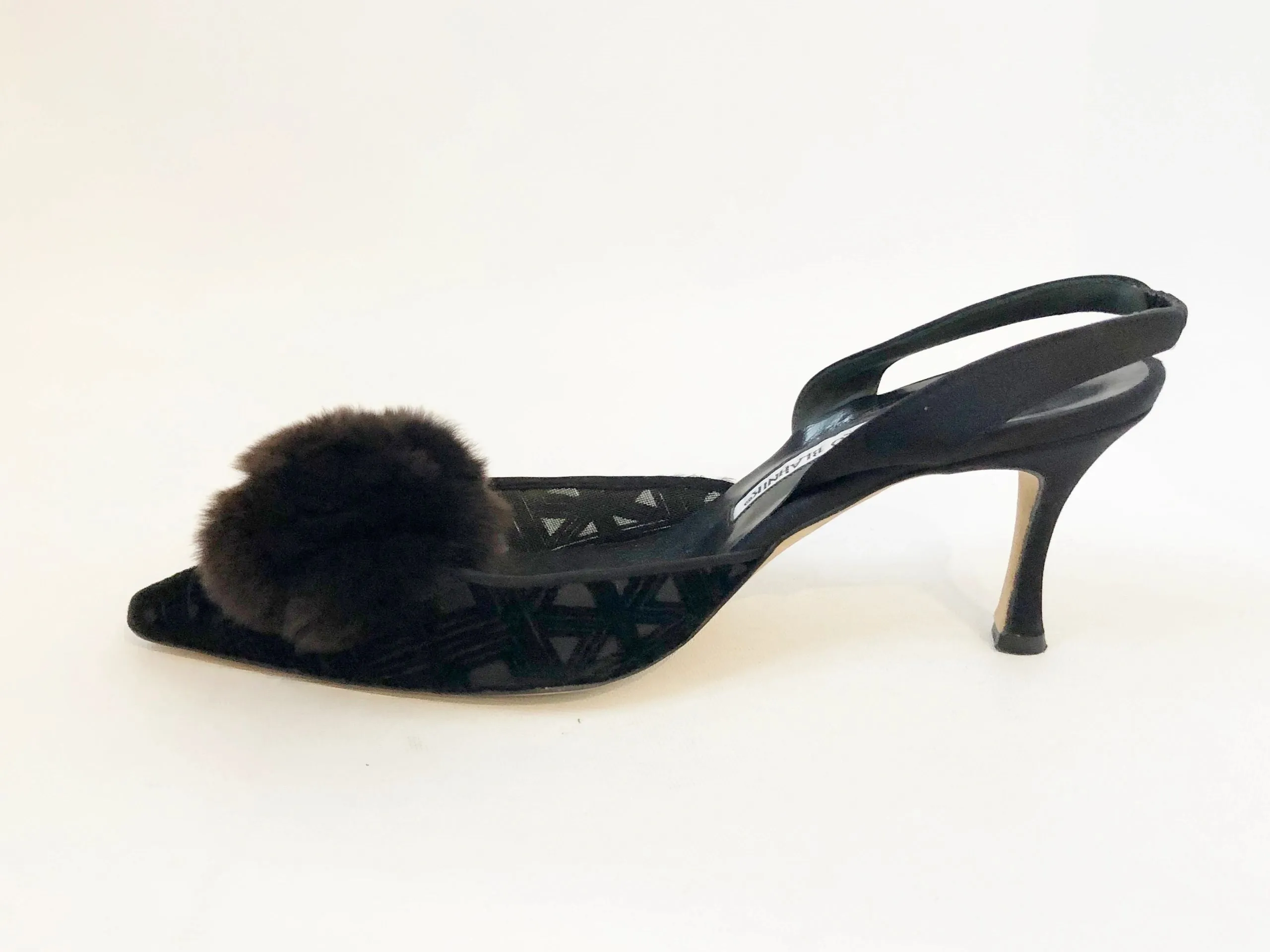 Manolo Blahnik Fur Trim Slingback Size 39 It (9 Us)