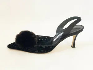 Manolo Blahnik Fur Trim Slingback Size 39 It (9 Us)