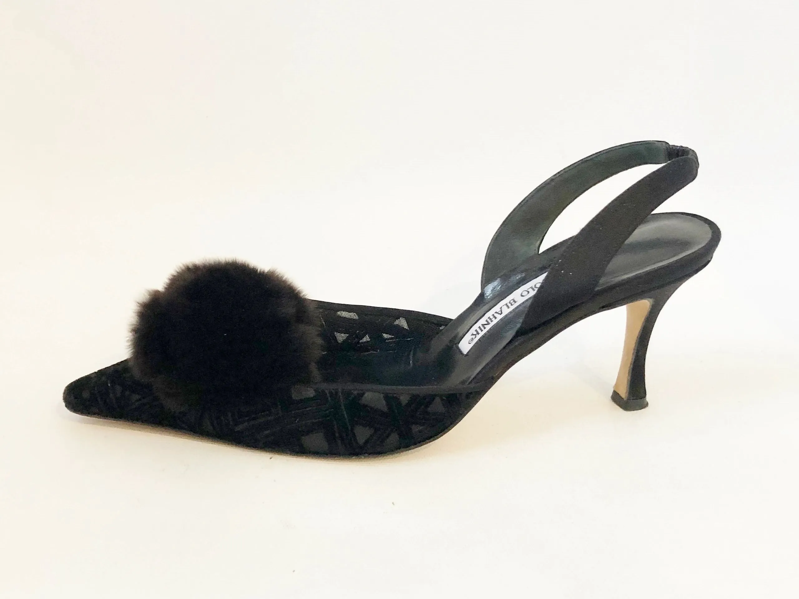 Manolo Blahnik Fur Trim Slingback Size 39 It (9 Us)