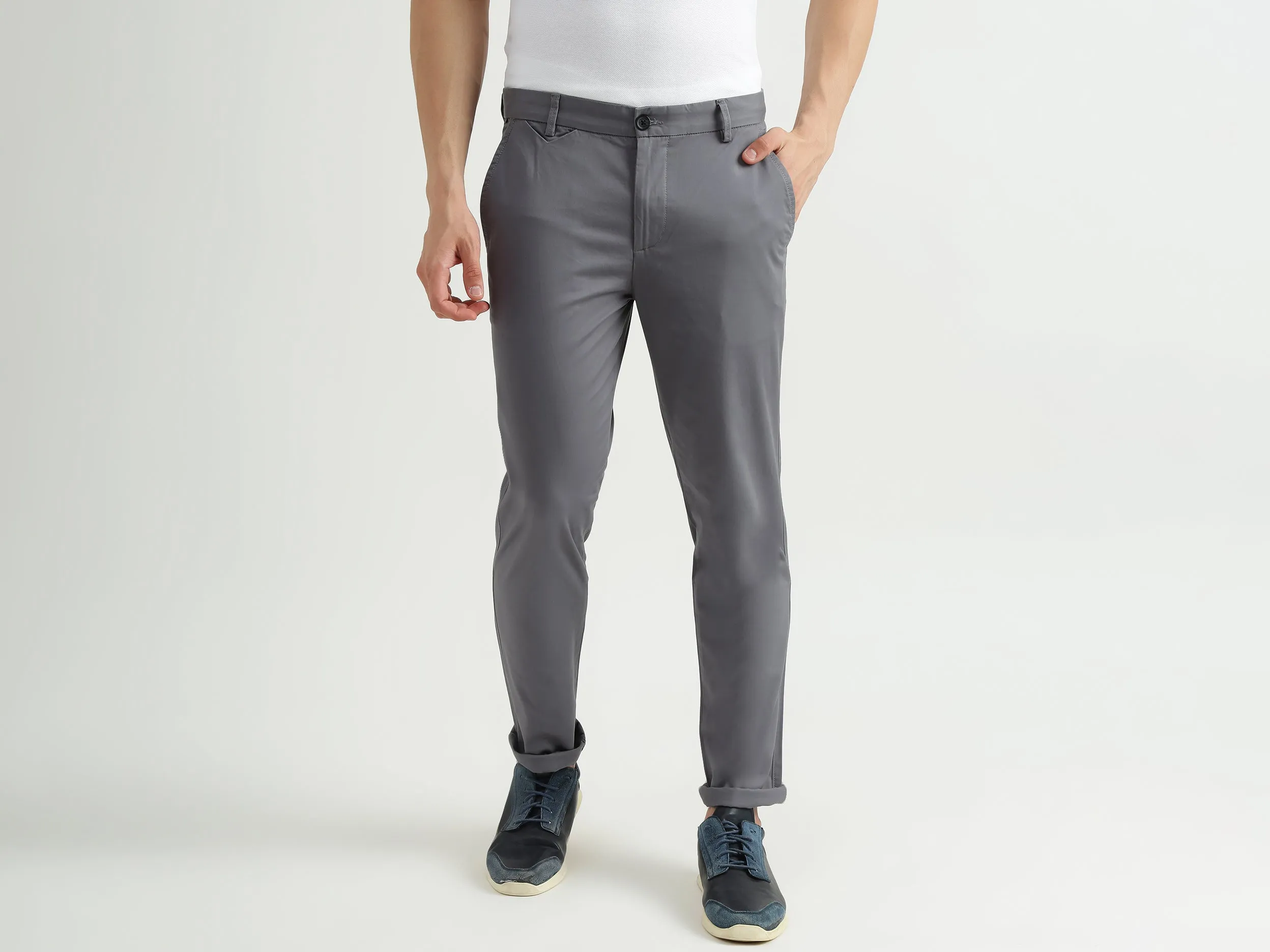 Mens Slim Fit Solid Trousers