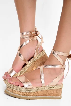 Metallic Tie Up Espadrille Platform Sandals
