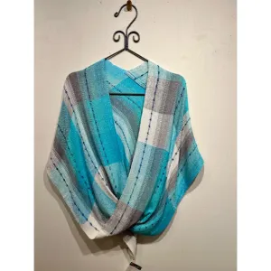 Mobius Shawl #11 Rayon Aqua/Turquoise/White/Grey
