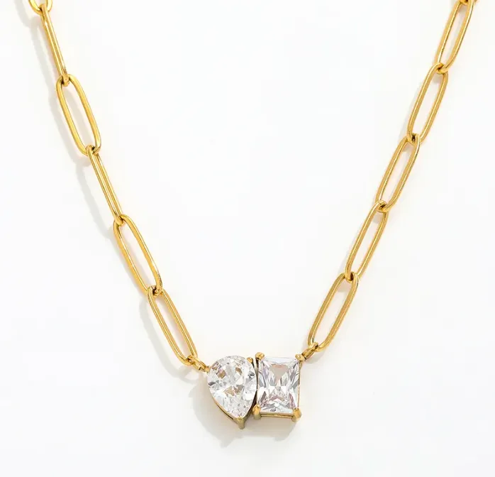 Moi et Toi Necklace Pendant. Stainless Steel paperclip NON TARNISH