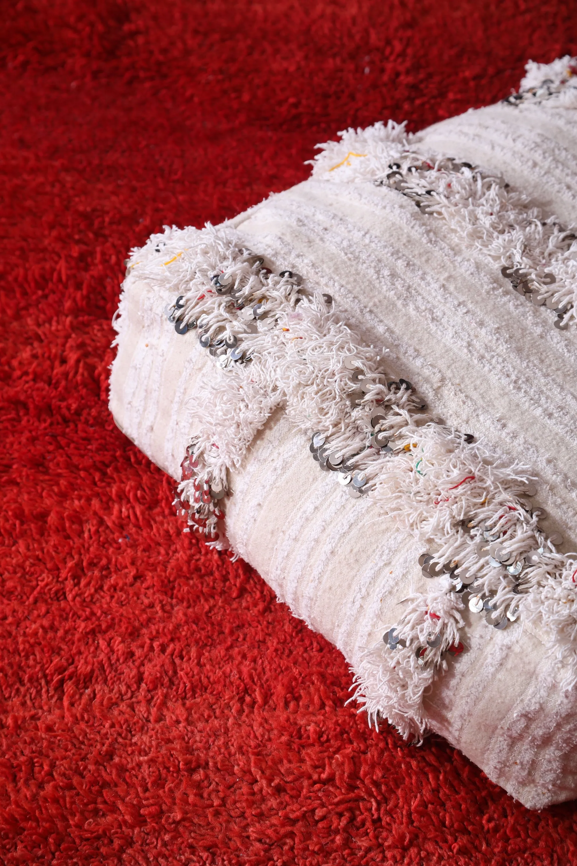 Moroccan handwoven woven berber kilim pouf