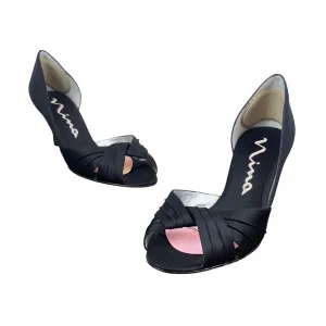 Nina New York Black Culver Peep-Toe Kitten Slip-On Heel Sz- 9M