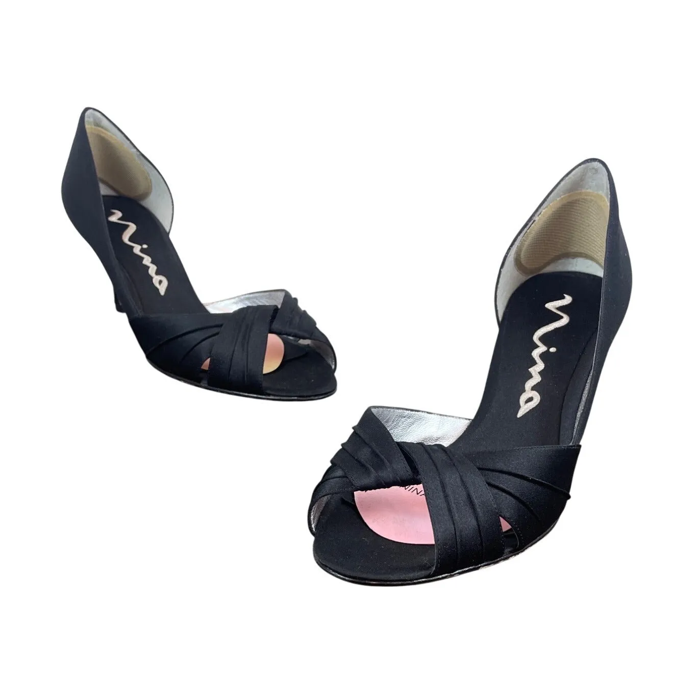 Nina New York Black Culver Peep-Toe Kitten Slip-On Heel Sz- 9M