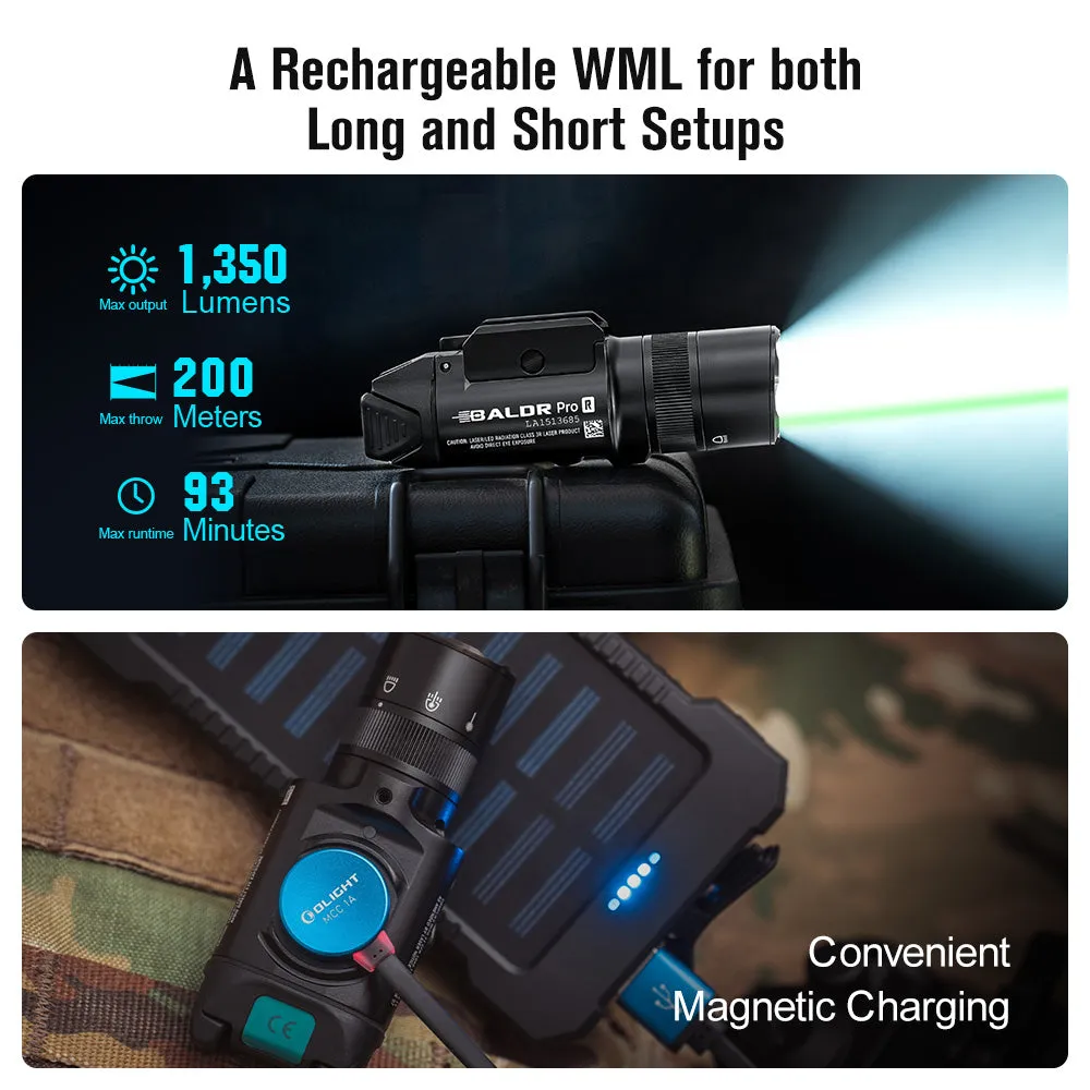 Olight Baldr Pro R Rechargeable Tactical Light with Green Laser (Black)