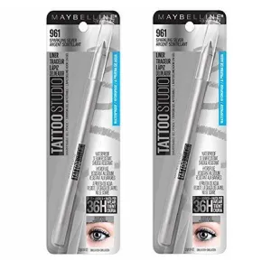 Pack of 2 Maybelline New York Tattoo Studio Waterproof Liner Sharpenable Gel Pencil Liner, Sparkling Silver 961