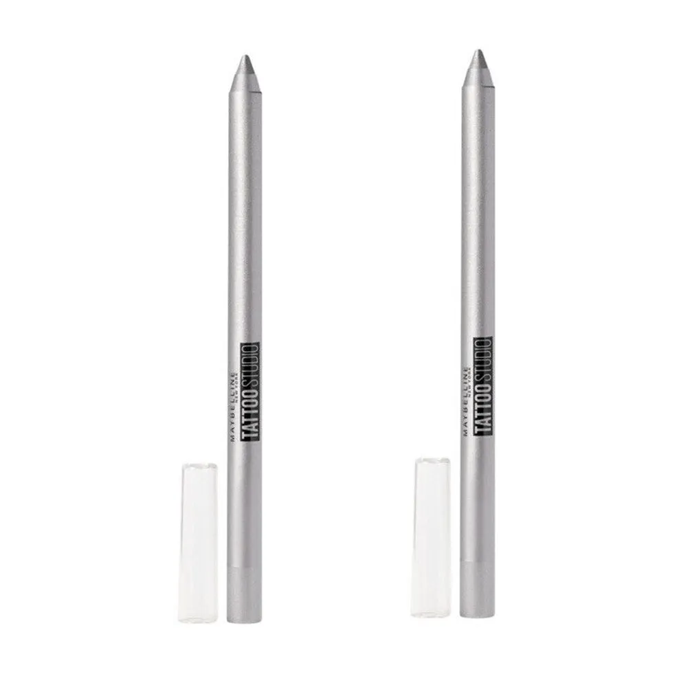 Pack of 2 Maybelline New York Tattoo Studio Waterproof Liner Sharpenable Gel Pencil Liner, Sparkling Silver 961