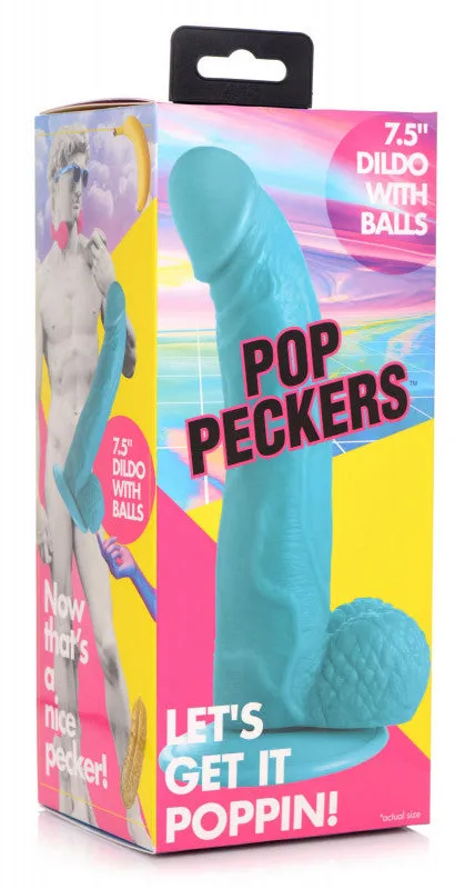Pop Pecker 7.5 Inch Dildo With Balls - Blue