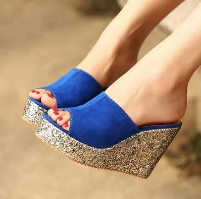 princess wedges slippers platform women's platform shoes ultra high heels open toe cutout female sandals